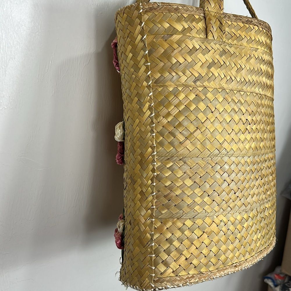 Extra Large Straw Bag Tote Raffia Tourist Souvenir Lined Flowers Sun Hat Design - Picture 3 of 9